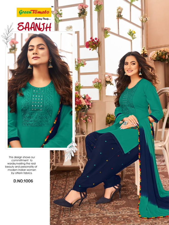 Green Tomato Saanjh Wholesale Patiyala Rayon Ready Made Suit Collection